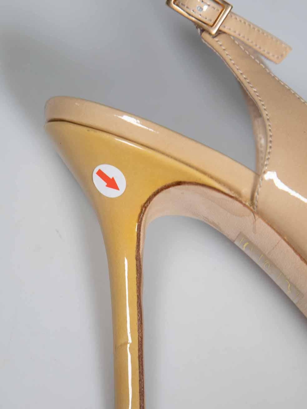 Jimmy Choo Beige Patent Peep-Toe Slingback Heels Size IT 36.5 For Sale 2
