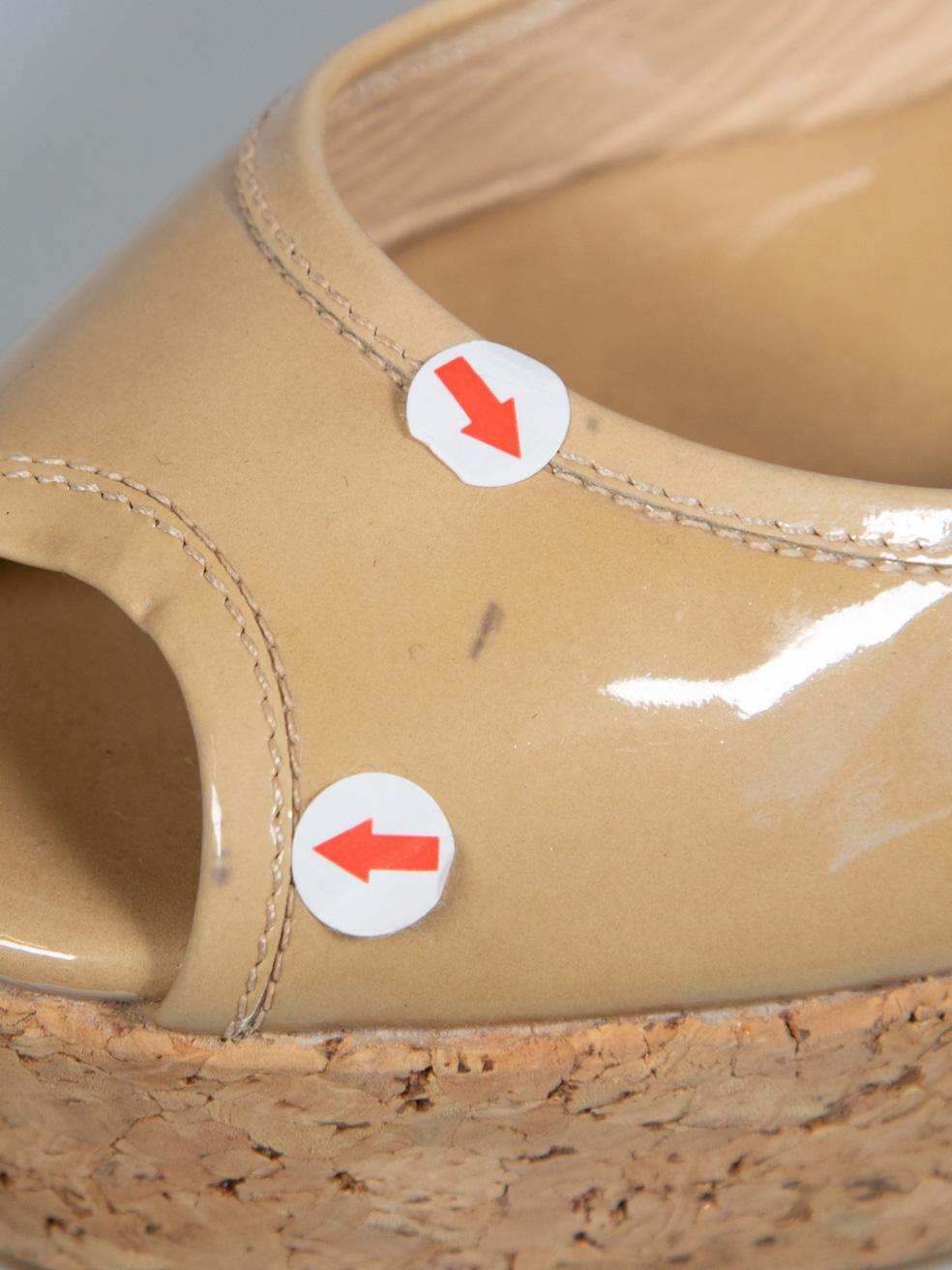 Jimmy Choo Beige Patent Peep Toe Wedges Size IT 38 For Sale 6