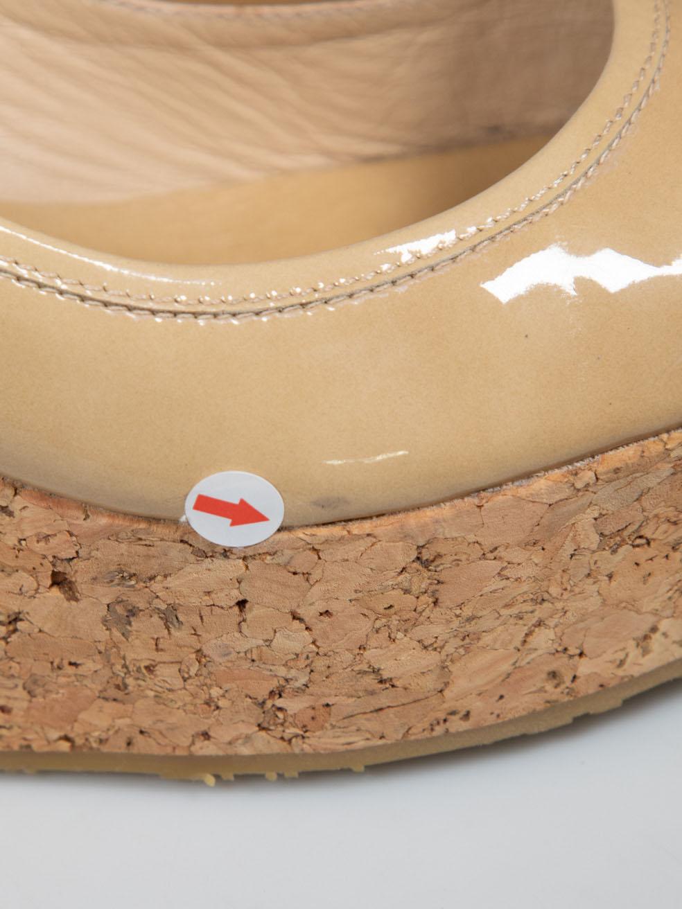 Jimmy Choo Beige Patent Peep Toe Wedges Size IT 38 For Sale 3