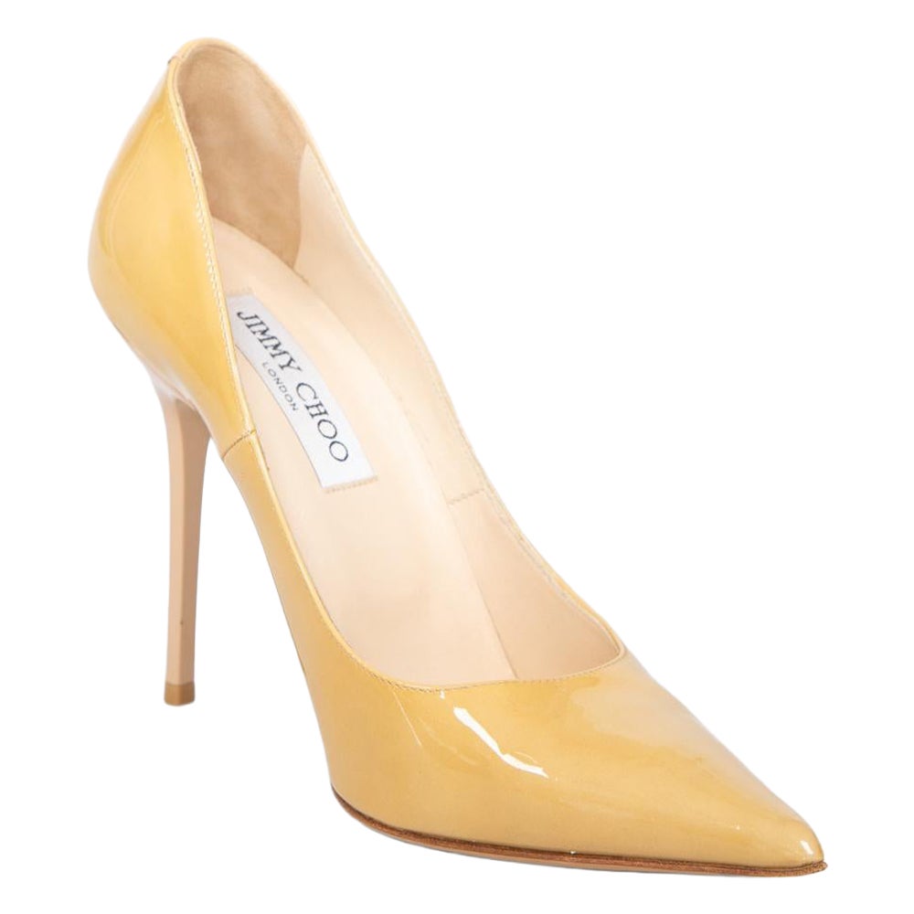 Jimmy Choo Beige Patent Pointed Pumps Size IT 37 For Sale
