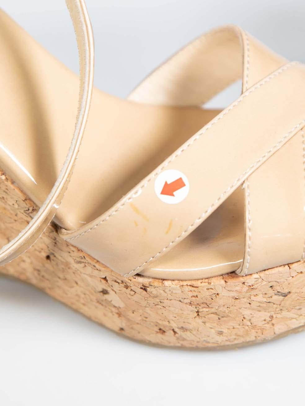 Jimmy Choo Beige Patent Portia Cork Heel Wedges Size IT 37.5 3