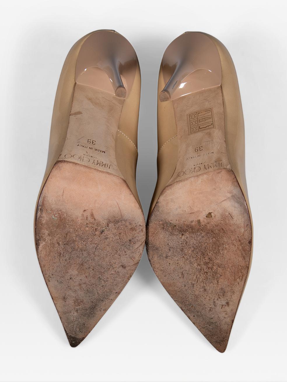 Women's Jimmy Choo Beige Pointed Toe Patent Pumps Size IT 39