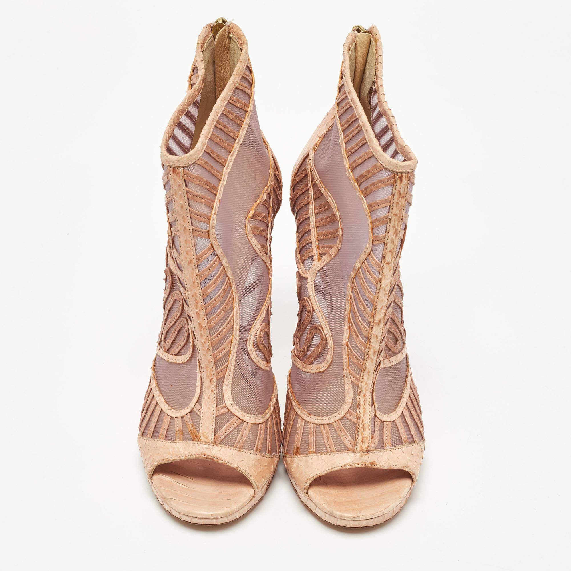 Jimmy Choo Beige Python and Mesh Open Toe Platform Ankle Booties 3