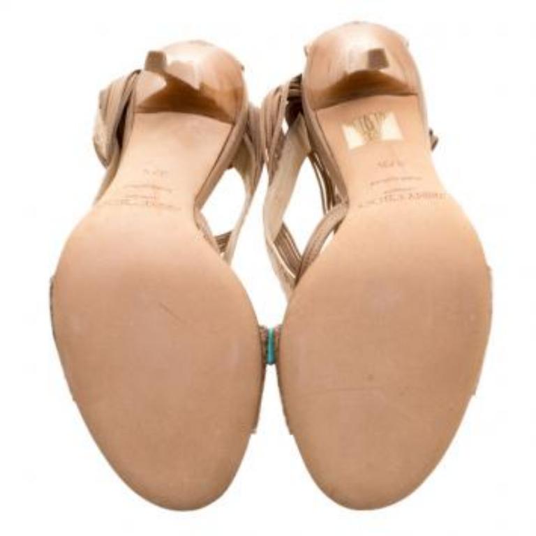 Jimmy Choo - Sandales corsica à lanières et fermeture éclair, en python beige, taille 37,5 en vente 1