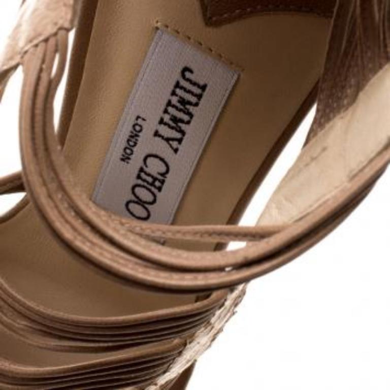 Jimmy Choo - Sandales corsica à lanières et fermeture éclair, en python beige, taille 37,5 en vente 2