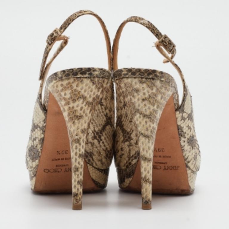 Donna Jimmy Choo Beige Pitone Embossed Leather Slingback Peep Toe Pumps Taglia 39.5 in vendita