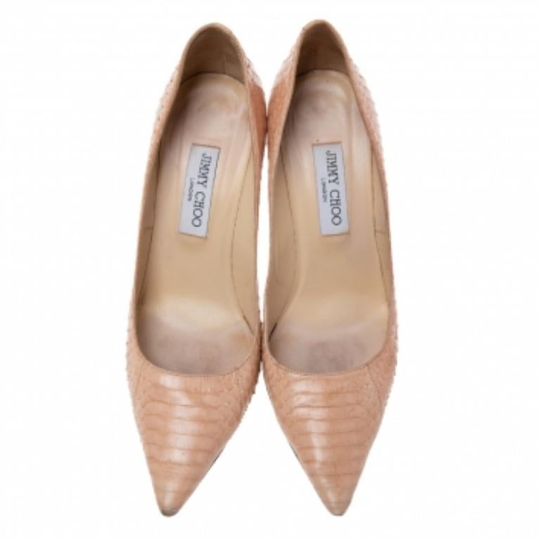 Donna Jimmy Choo, pelle di pitone beige, Agnes, Pompe a Punta Taglia 39,5 in vendita