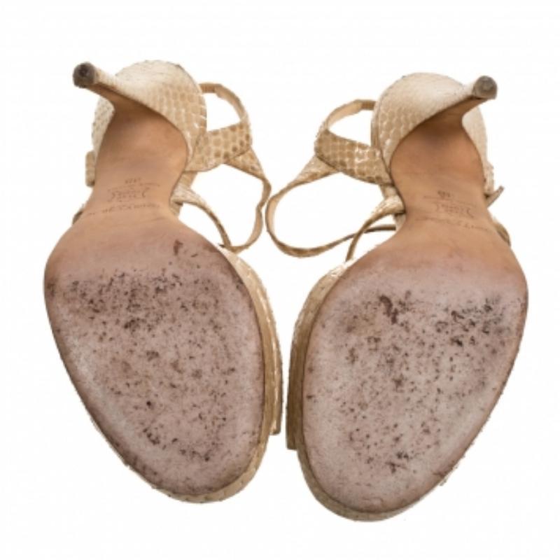 Jimmy Choo Beige Python Leather Open Toe Ankle Strap Sandals Size 38 In Good Condition For Sale In Dubai, Al Qouz 2