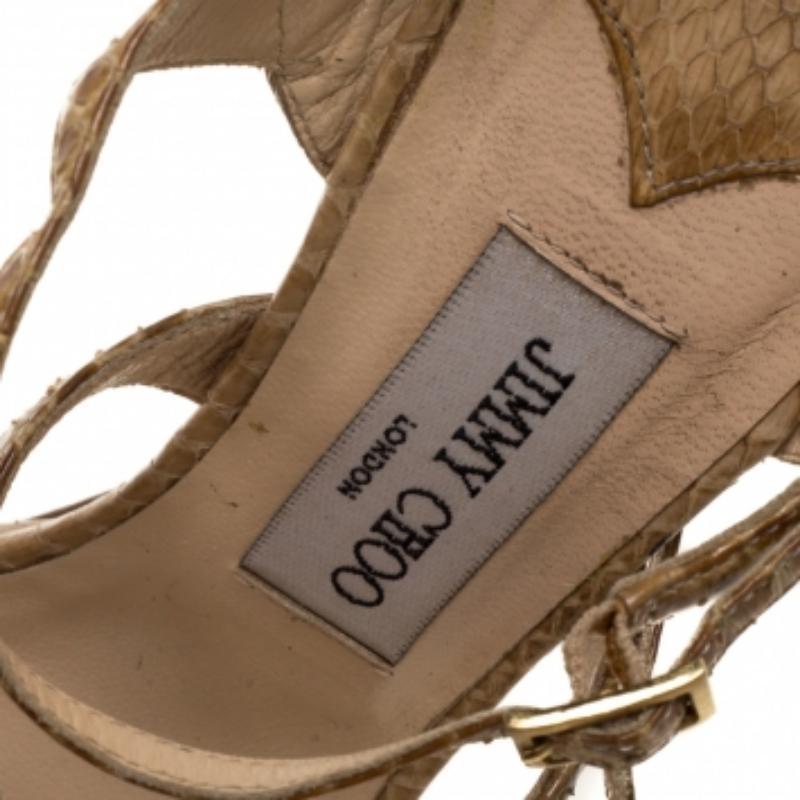 Jimmy Choo Beige Python Leather Open Toe Ankle Strap Sandals Size 38 For Sale 2