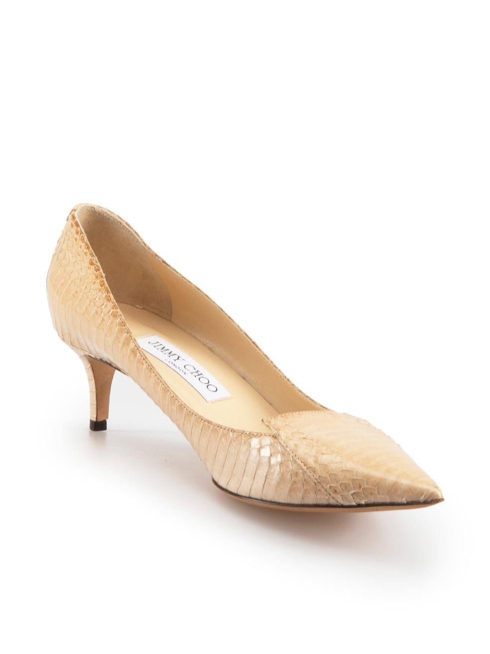 CONDITION is Very good. Minimal wear to heels is evident. Minimal wear to uppers with light peeling of snakeskin due to the nature of the material, small discoloured mark found on right outer quarter. Very mild scuffing on the outsole of this used