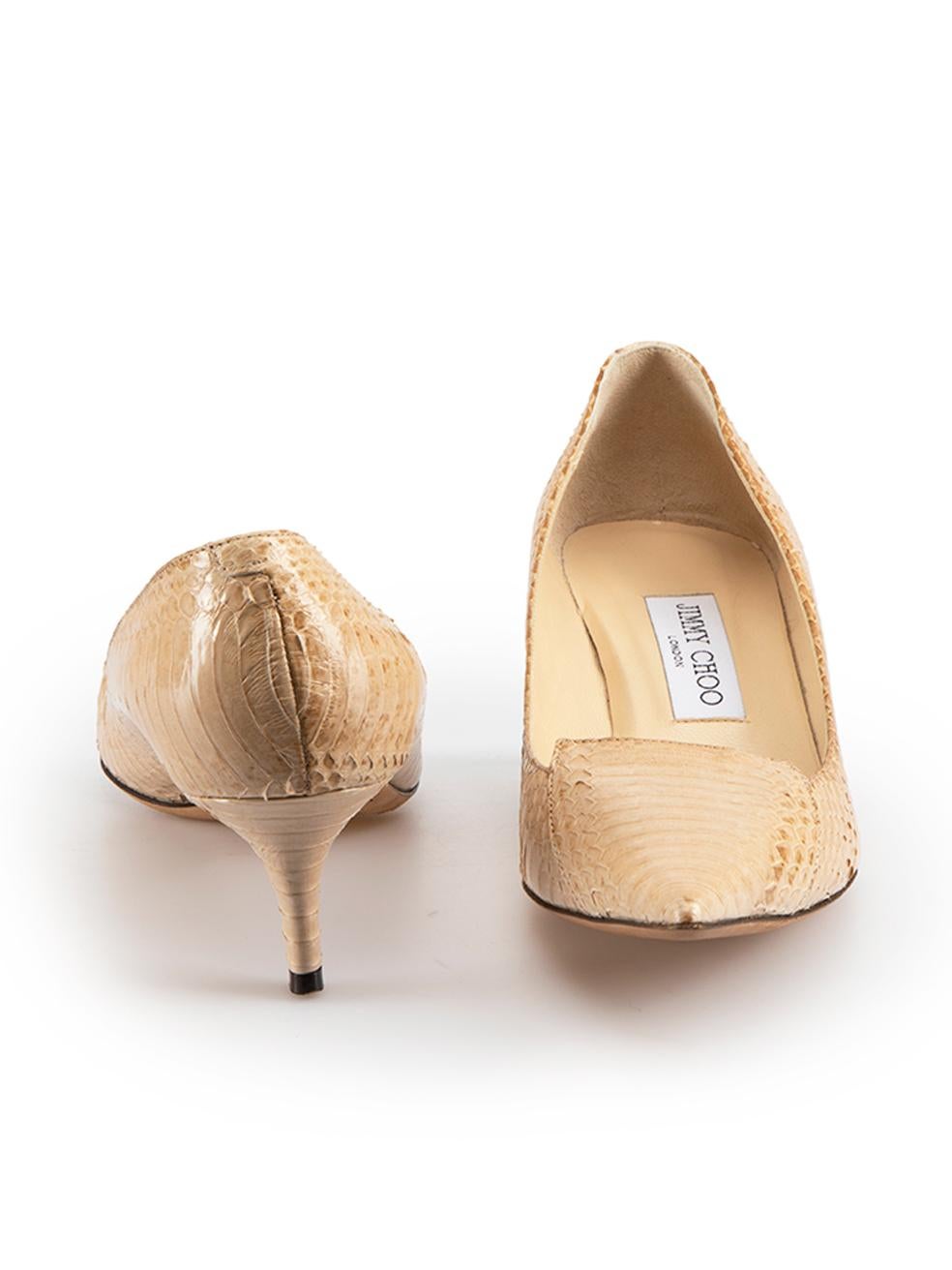 Jimmy Choo Beige Python Pointed Toe Pumps Size IT 37.5 In Excellent Condition For Sale In London, GB