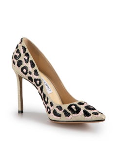 Jimmy Choo Beige Romy 100 Leopard Pumps Size IT 38.5