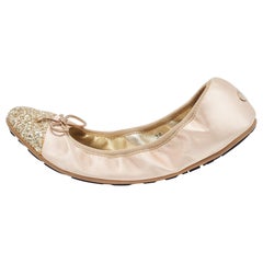 Jimmy Choo Beige Satin and Glitter Ballet Flats Size 38