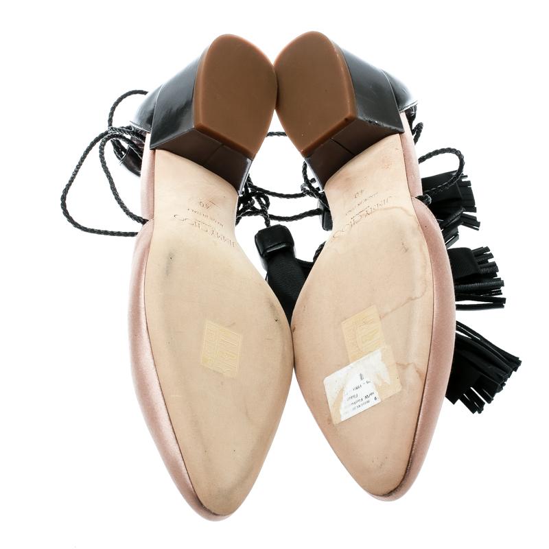 Women's Jimmy Choo Beige Satin And Metallic Grey Leather Duchess Ankle Wrap Sandals 40