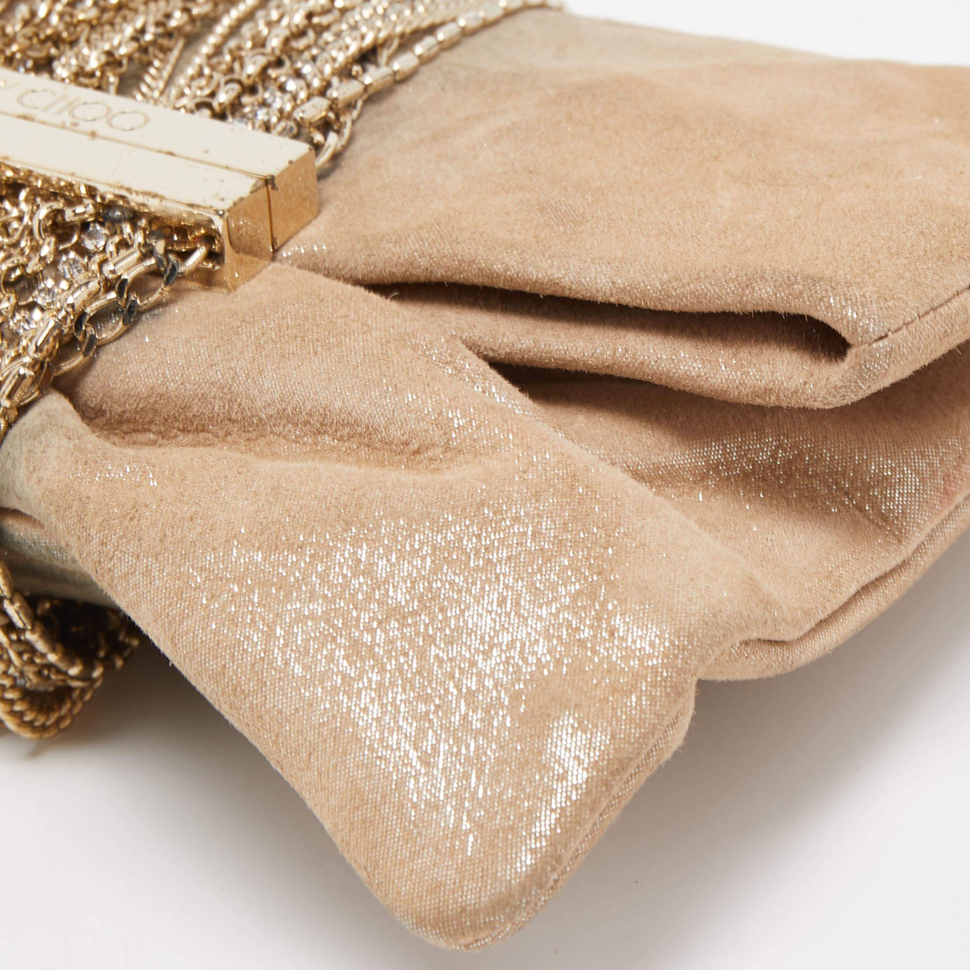 Jimmy Choo Beige Shimmering Suede Chandra Clutch 7