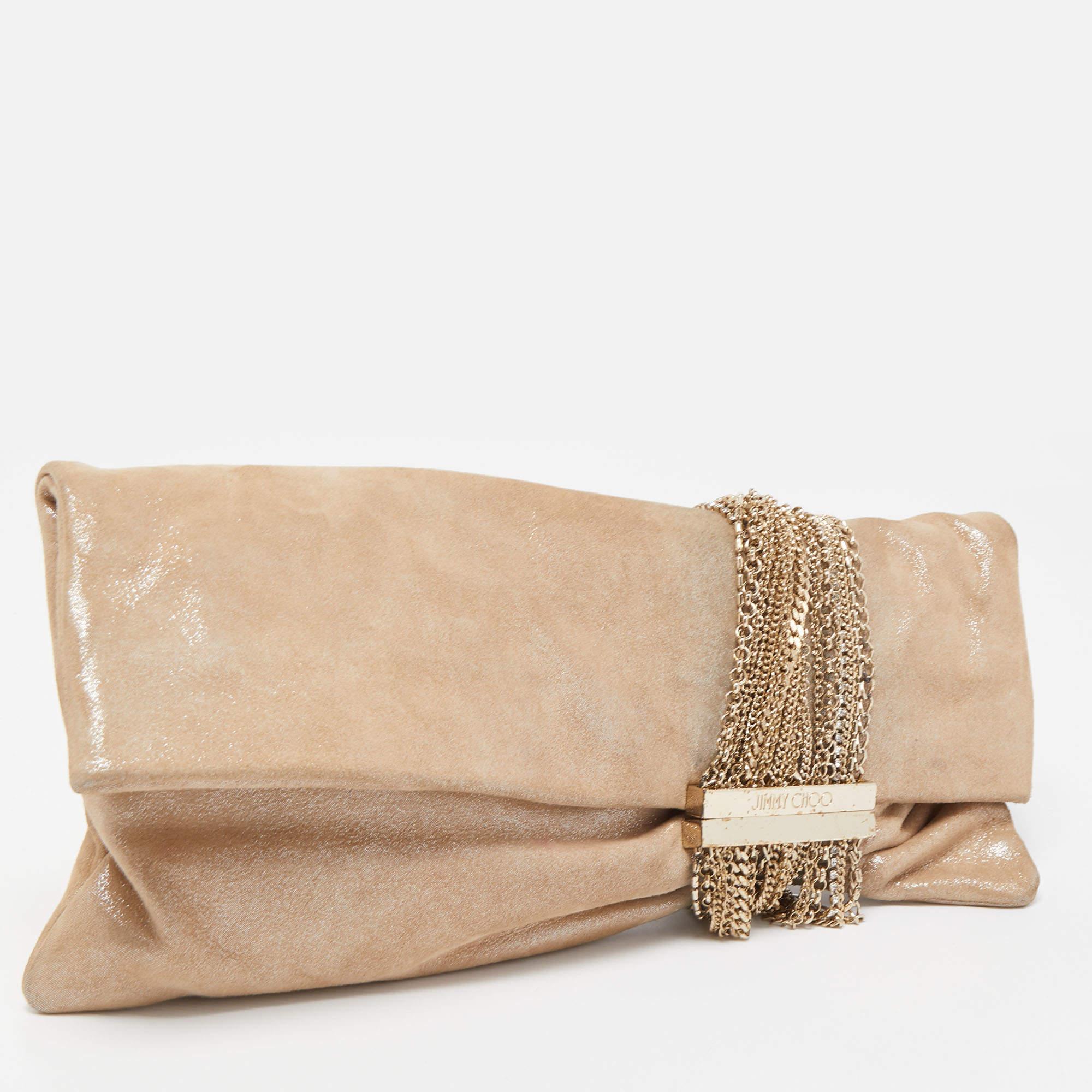 Women's Jimmy Choo Beige Shimmering Suede Chandra Clutch