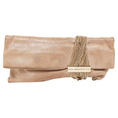 Jimmy Choo Beige Schimmernde Chandra Clutch aus Wildleder