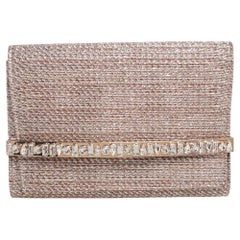 Jimmy Choo Beige/Silver Fabric Crystal Embellished Clutch