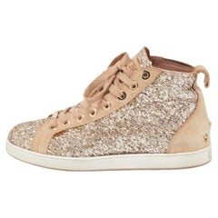 Jimmy Choo Beige/Silver Glitter and Suede High Top Sneakers Size 38