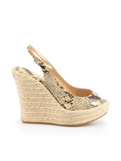 Used Jimmy Choo Beige Snakeskin Wedge Espadrilles Size IT 36.5