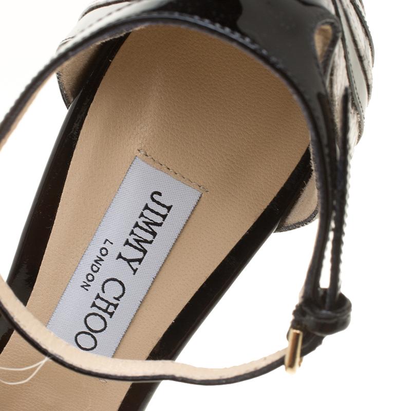 Jimmy Choo Beige Suede and Elaphe Leather Trim Max Ankle Strap Platform Sandals  2