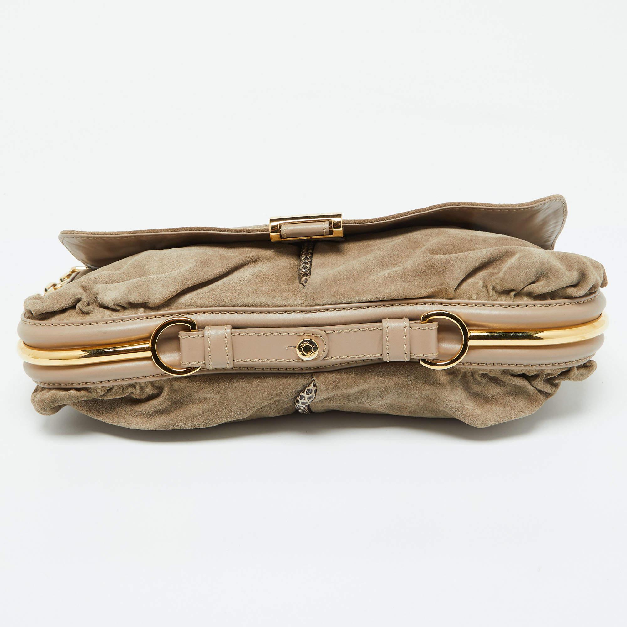 Jimmy Choo Beige Suede and Leather Flap Shoulder Bag For Sale 2