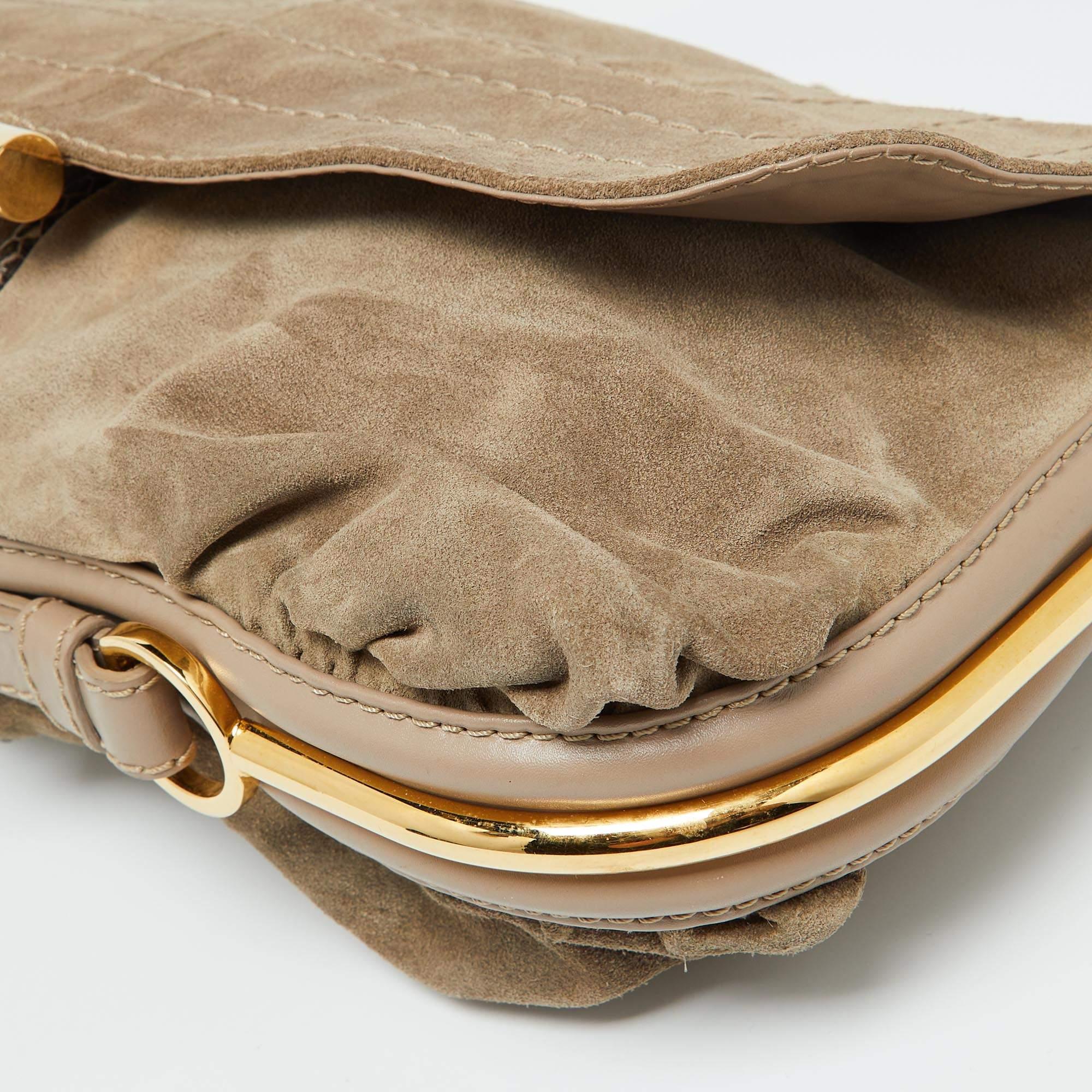 Jimmy Choo Beige Suede and Leather Flap Shoulder Bag For Sale 5