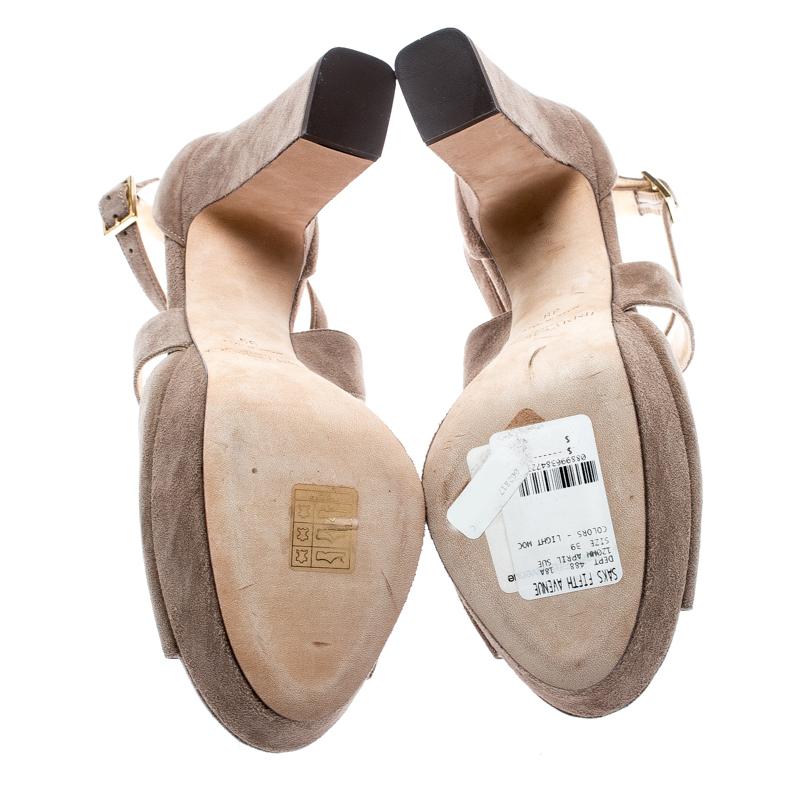 Women's Jimmy Choo Beige Suede April Cross Strap Platform Block Heel Sandals Size 39