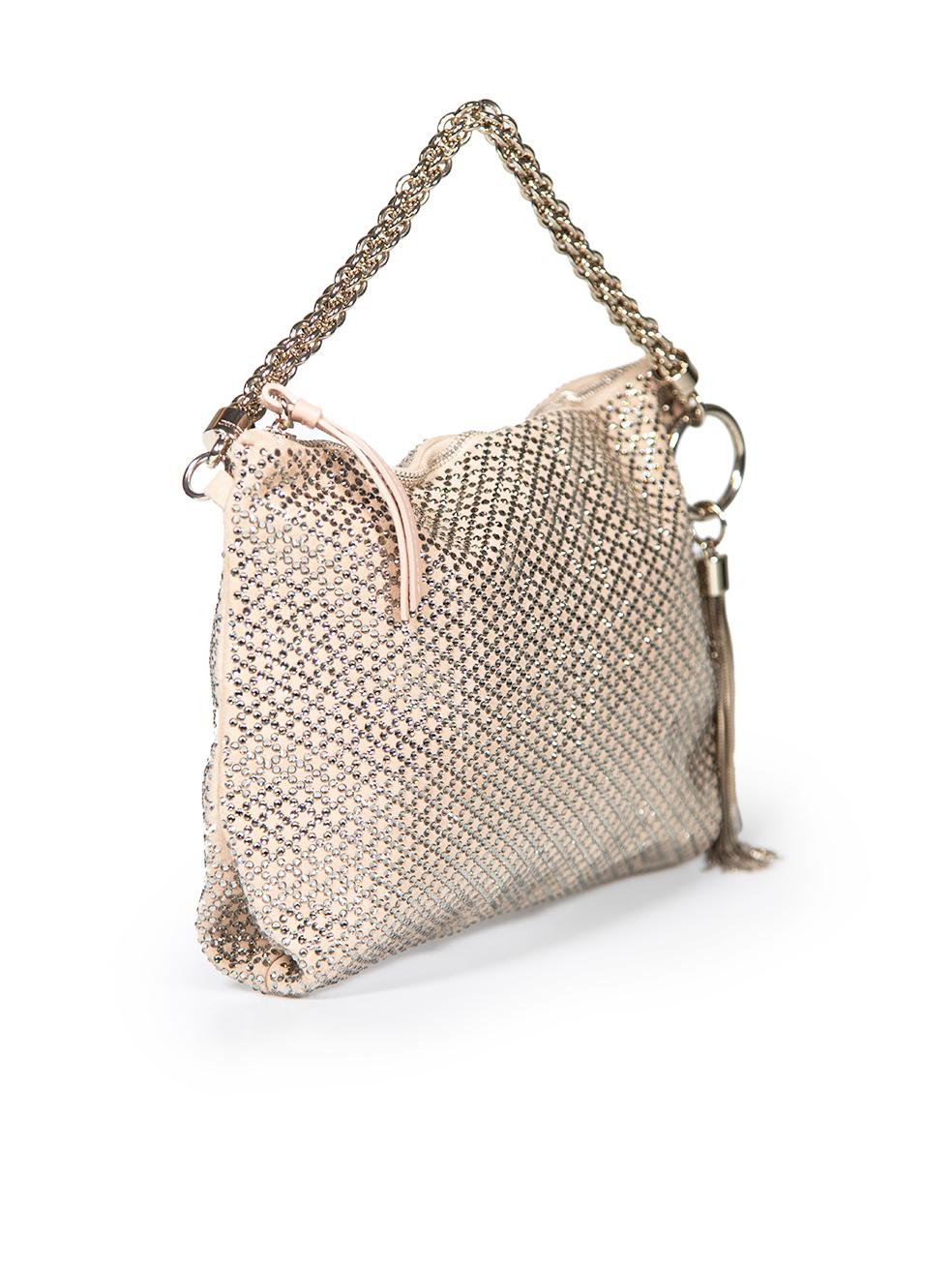 CONDITION is Never worn. No visible wear to bag is evident on this new Jimmy Choo designer resale item. This item comes with original dust bag.
 
 
 
 Details
 
 
 Callie
 
 Beige
 
 Suede
 
 Clutch bag
 
 Crystal embellished
 
 Silver tone