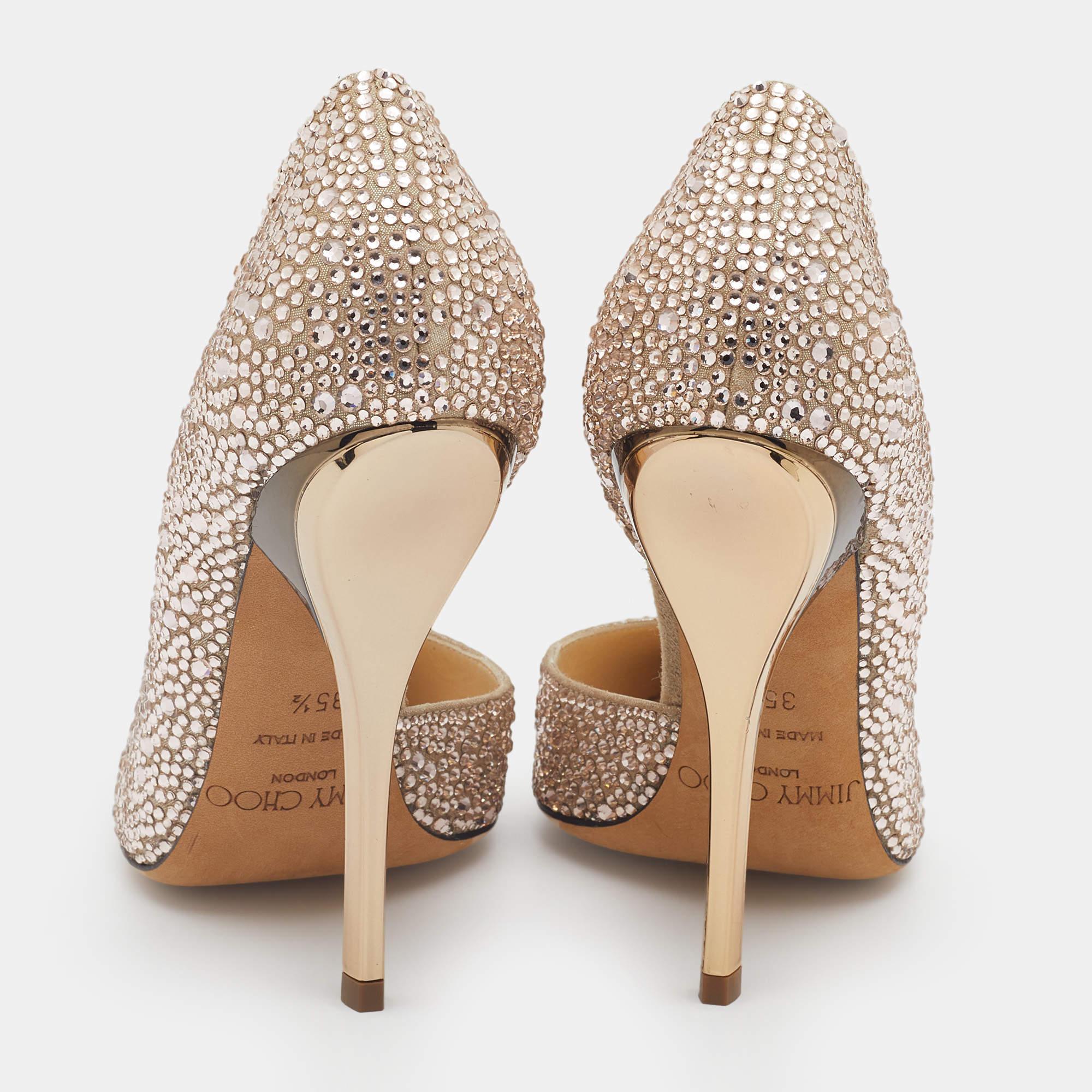 Jimmy Choo Beige Suede Crystal Embellished D'Orsay Pumps Size 35.5 In Excellent Condition In Dubai, Al Qouz 2