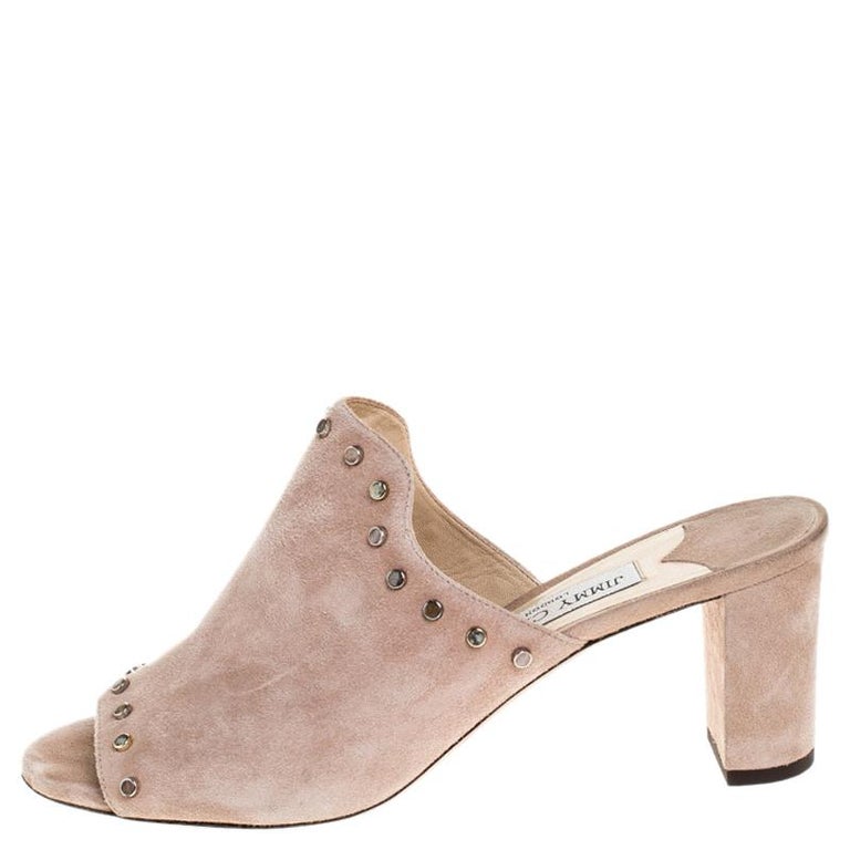 Jimmy Choo Beige Suede Leather Myla 65 Mules Size 40 For Sale at 1stDibs
