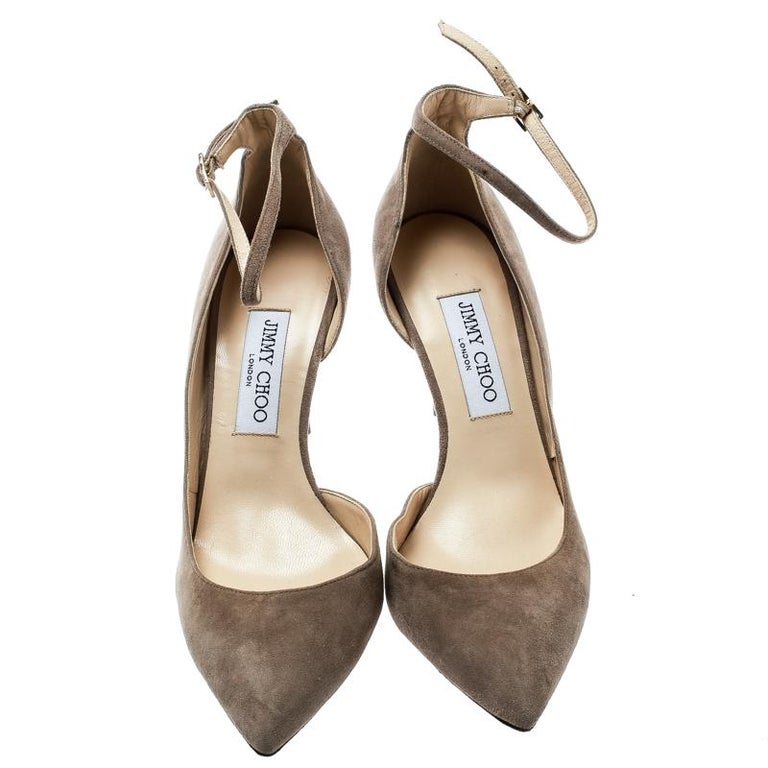 Jimmy Choo Beige Suede Lucy Ankle Strap Pointed Toe D'orsay Pumps Size