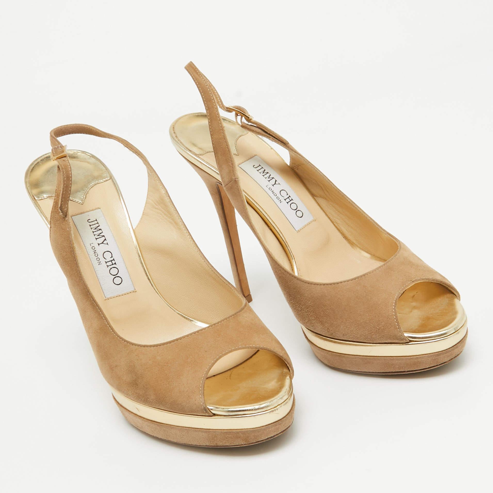 Donna Jimmy Choo Beige in pelle scamosciata, Sandali con Piattaforma a Punta Aperta Taglia 39 in vendita
