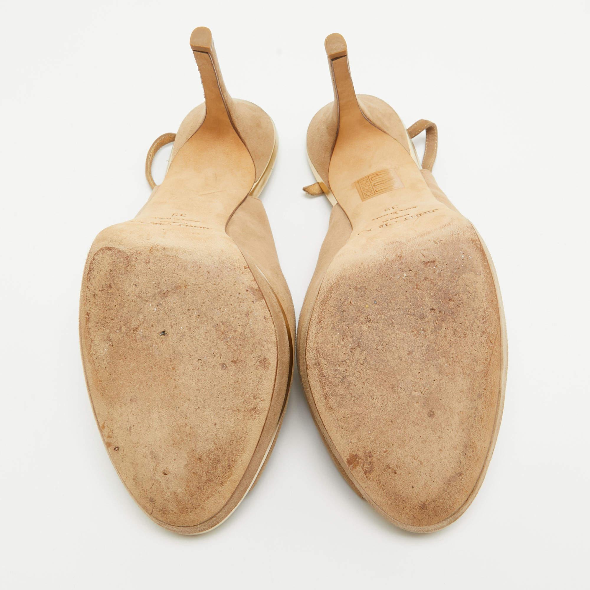 Jimmy Choo Beige in pelle scamosciata, Sandali con Piattaforma a Punta Aperta Taglia 39 in vendita 2