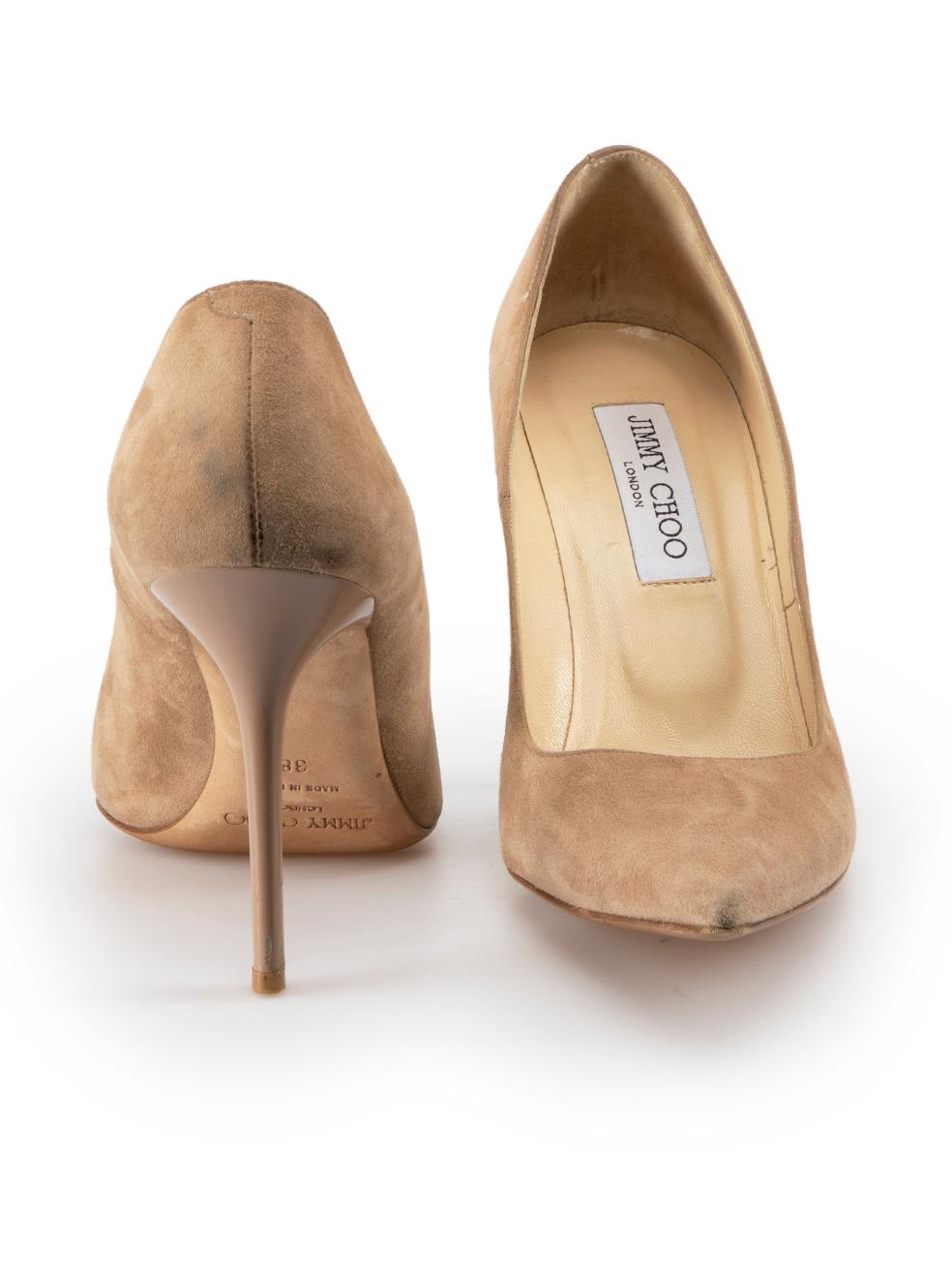 Jimmy Choo Beige Suede Point-Toe Pumps Size IT 38 In Good Condition In London, GB