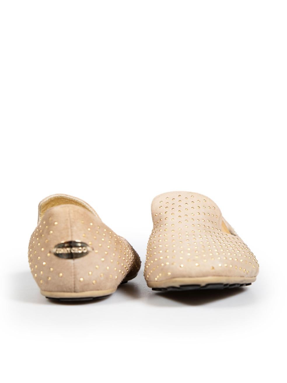 Jimmy Choo Beige Suede Studded Loafers Size IT 37 In Good Condition In London, GB