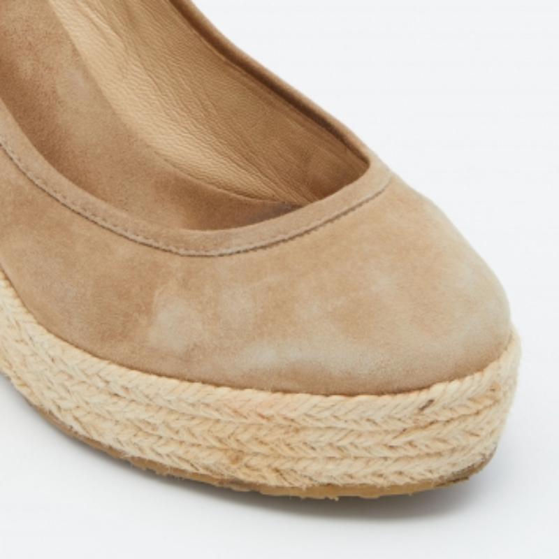 Jimmy Choo Beige Suede Wedge Platform Pumps Size 38.5 For Sale 1