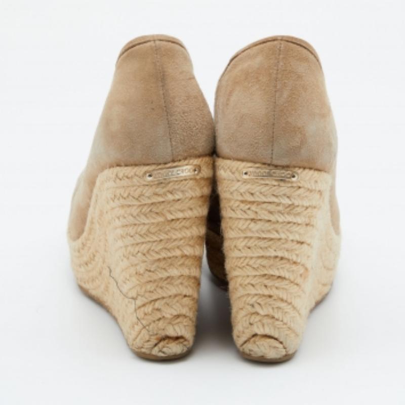 Jimmy Choo Beige Suede Wedge Platform Pumps Size 38.5 For Sale 3