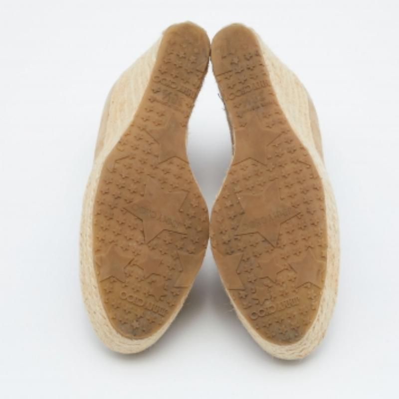 Jimmy Choo Beige Suede Wedge Platform Pumps Size 38.5 For Sale 4