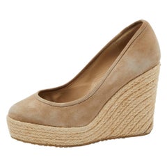 Jimmy Choo Beige Suede Wedge Platform Pumps Size 38.5