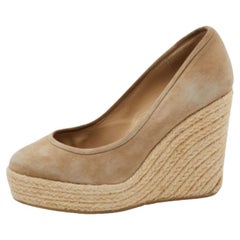 Jimmy Choo Beige Suede Wedge Platform Pumps Size 38.5