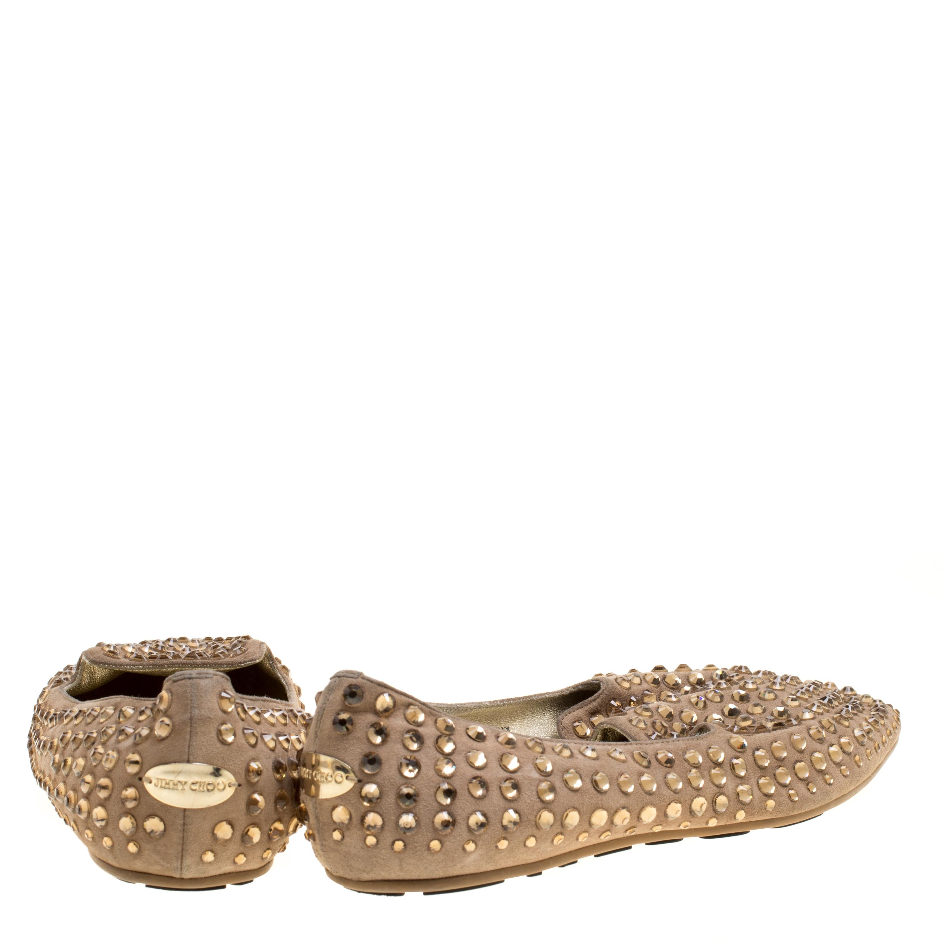 Jimmy Choo Beige Suede Wheel Crystal Studded Smoking Slippers Size 38.5 For Sale 3