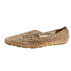Jimmy Choo Beige Suede Wheel Crystal Studded Smoking Slippers Taglia 38.5