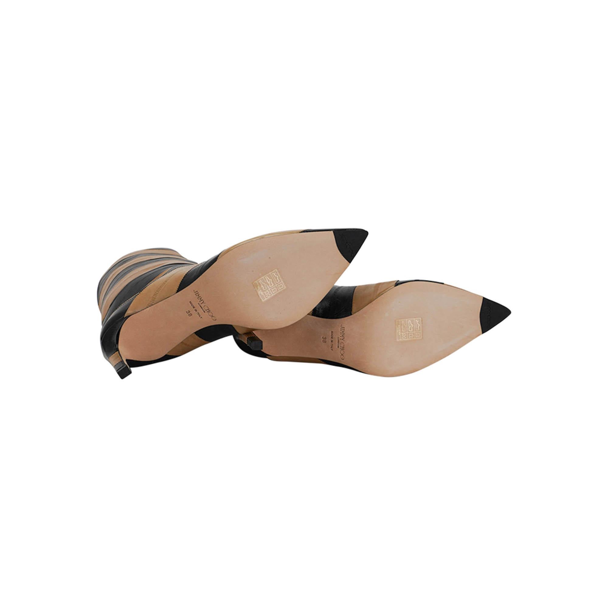 Jimmy Choo Beren Boot Eel Skin Striped Black and Cognac 38 For Sale 1