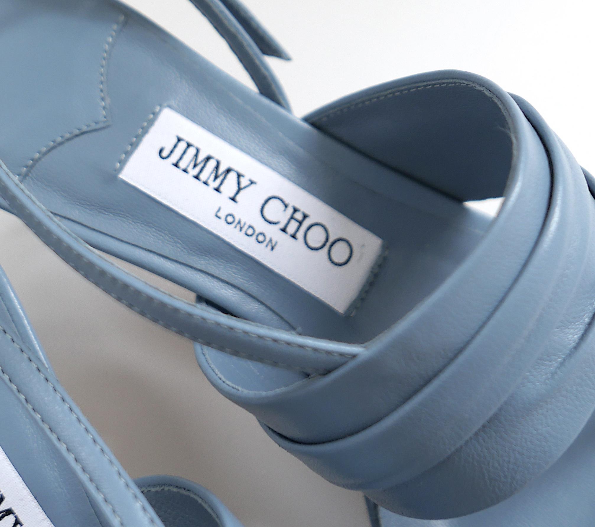 Jimmy Choo Beziers 50 Sandalias de tacón fino azul ahumado en Nuevo estado para la venta en London, GB