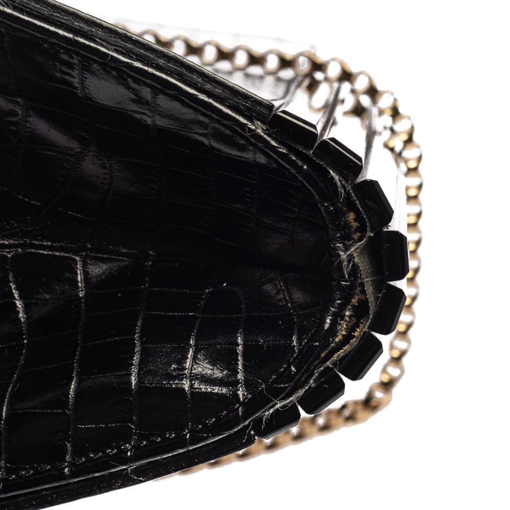 Jimmy Choo Black Acrylic and Croc Embossed Candy Chain Clutch 6