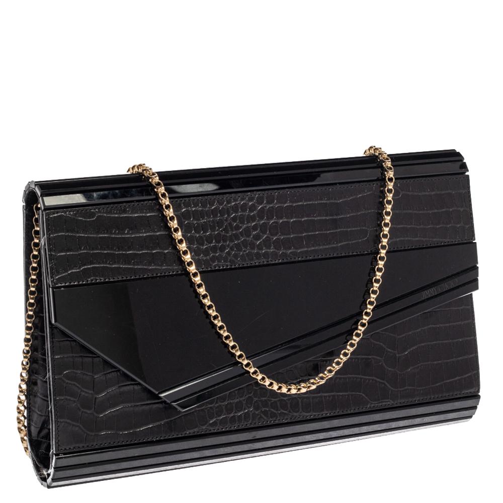 Jimmy Choo Black Acrylic and Croc Embossed Candy Chain Clutch In Good Condition In Dubai, Al Qouz 2