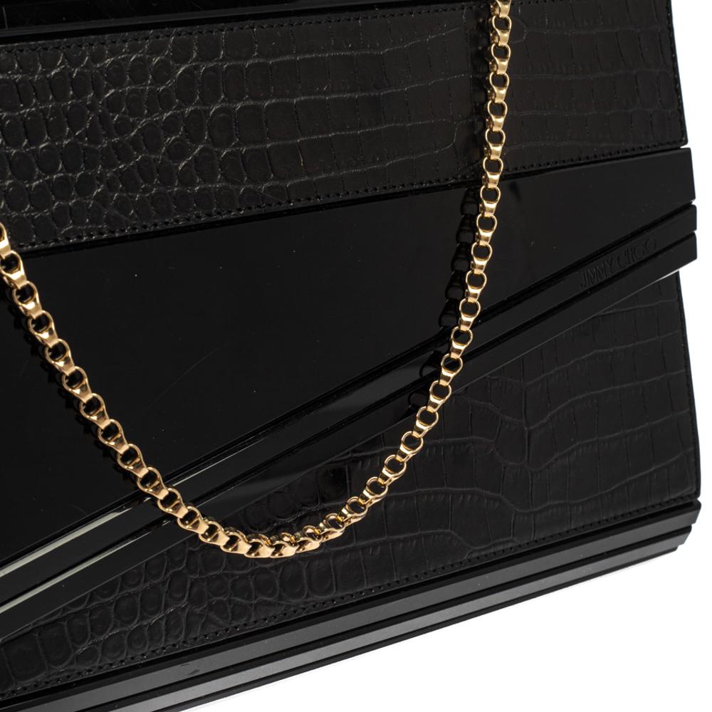 Jimmy Choo Black Acrylic and Croc Embossed Candy Chain Clutch 2