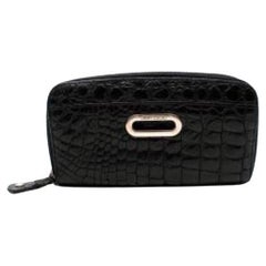 Jimmy Choo Black Alligator Embossed Leather Wallet