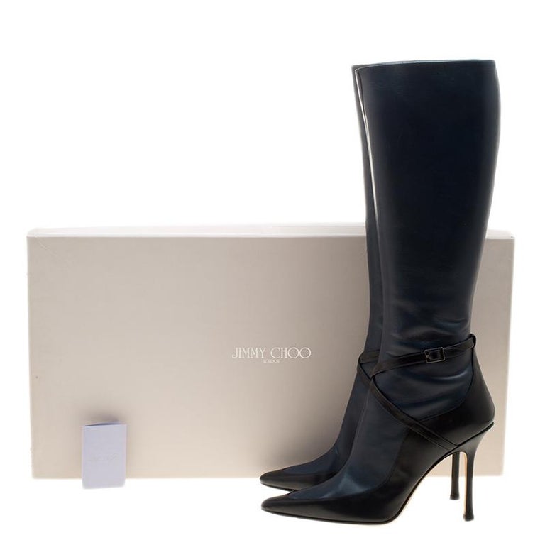 Jimmy Choo Black Leather Knee-High Stiletto Boots 39